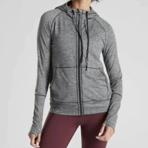 ATHLETA Up Tempo Full Zip Hooded Jacket Medium Heathered Black
